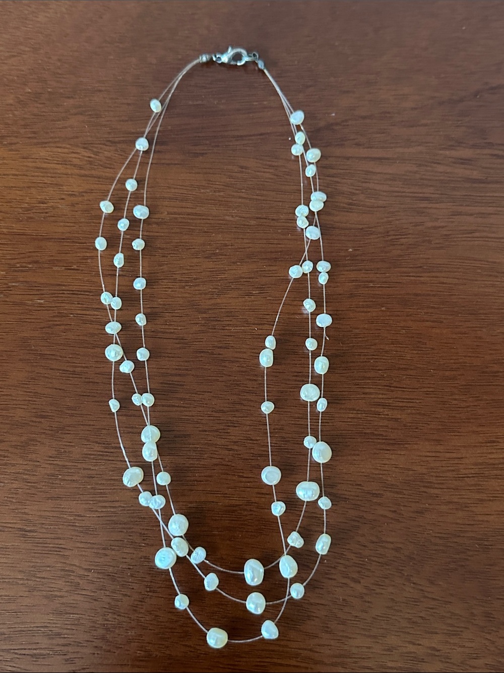 Multi-Strand White Pearl Station Necklace